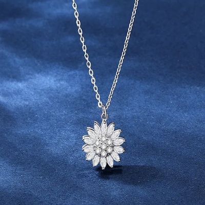 925 Sterling Women Necklaces Silver Daisy Necklace Cubic Zircon Cross
