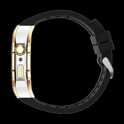 Apple Watch Band 44mm/45mm Luxury Carbon Fiber Watch Case,Men Rugged Case And Fluorine Rubber Wristband Compatible A