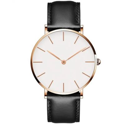 Round Waterproof Quartz Watch Leather Belt Watch Diameter 40mm