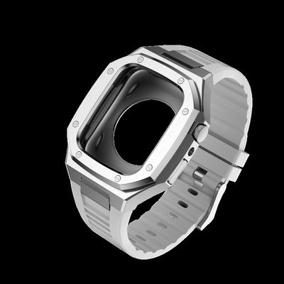 Custom Stainless Steel Apple Watch Cover 44mm Carbon Case With White Strap