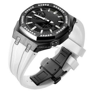 Casio Watch Modified Case Stainless Steel Diamond Watch Case And Silicone Strap Combo