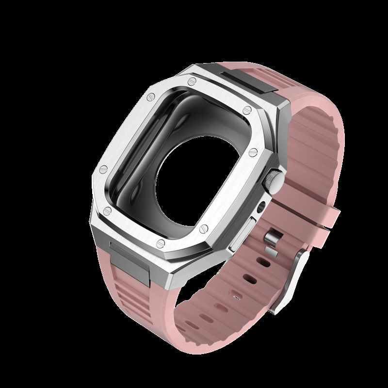 Luxury Metal Apple Watch Case 44mm Silicone Strap For Apple Watch 8 7 6